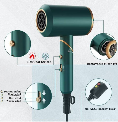 Hair Dryer, 3000W Professional Foldable Ionic Blow Dryers with Diffuser, 3 Heat & 2 Speed Settings,Ion Hair Care Hairdryer for Women Home and Travel